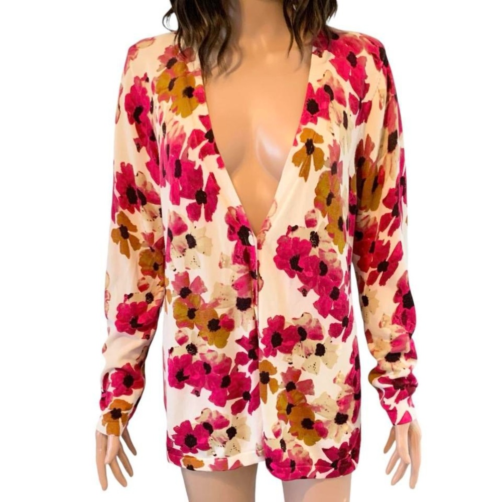 Coldwater Creek Pink & Cream Floral Cardigan